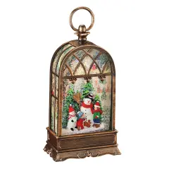 Collections Etc Hand-Pained Snowman and Friend LED Lighted Musical Snow Lantern