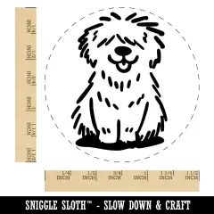 Shaggy Dog Sheepdog Sketch Fluffy Hairy Pet Self-Inking Rubber Stamp Crafting Blue