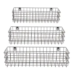 Black Wall Mounted Wire Baskets, Hanging Organizers for Kitchen Storage, Assorted Sizes (3 Pieces)