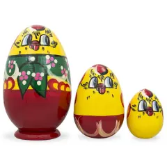 Set of 3 Hen and Chicks Wooden Nesting Dolls 4.75 Inches