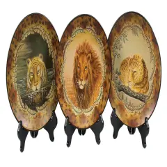 Set Of Three 8 Inch Diameter Big Cat Plates Multicolor
