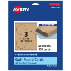 Avery Kraft Brown Round Cards, 4" Diameter Round