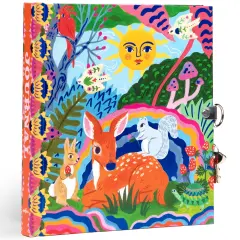 eeBoo: Fawn & Sun Journal - Lock & Keys, 176 Lined Pages, Sketch & Take Notes, 6.25 x 5.5", Animal Themed Diary, Foil-Stamped Hardcover, Kids & Teens