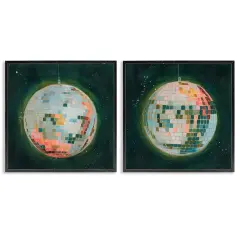 Stupell Industries Disco Balls with Vivid Hues 2pc Framed Giclee Wall Art Set Design by Grace Popp 