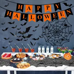 60 Pieces Halloween Decorations Indoor Set , - Halloween Fireplace Mantel Scarf & Round Table Cover & Lace Table Runner &Halloween Banner & Scary 3D Bat for Halloween Party Decorations Black