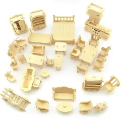 3D Wooden Dollhouse Furniture Puzzle DIY House Room Miniature Furniture Sets Puzzle Gift for Kids