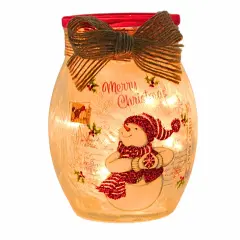 Stony Creek 4.0 Inch Vintage Postcard Small Jar Christmas Lighted Glass Accent , Christmas Decor Pre-Lit Electric Christmas SNOWMAN