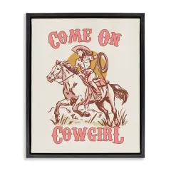 Stupell Industries Pastel Come On Cowgirl Floater Framed Canvas Wall Art Design by Victoria Barnes 