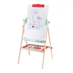 Hape Standing Flip Flat Easel - Double-Sided - Chalk Blackboard &Marker Whiteboard, 4 Chalks, 2 Marker Pens & Board Rubber, Toddler & Kids, Ages 3+