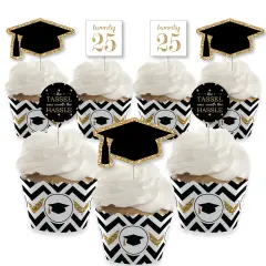 Big Dot of Happiness 2025 Gold Graduation Cupcake Decoration - Party Cupcake Wrappers and Treat Picks Kit - Set of 24