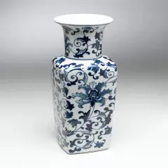 AA Importing 59702 Square Blue And White Vase