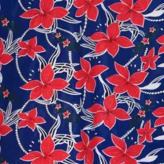 1 Yard Large Glitter Plumeria Polyester Fabric, 60 inches Width Premium Material Blue