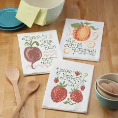HerrschnersPunny Produce Towel Trio Stamped Cross-Stitch Multi
