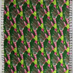 72" L x 45" W Split Leaf Banana Leaf Rayon Sarong with Fringes Green