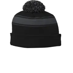 Sport-Tek&reg; Stripe Pom Pom Beanie Black/Iron Gry