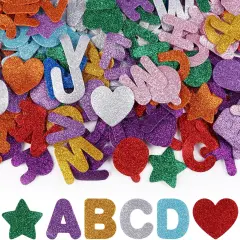 280 PCS Glitter Foam Letter Stickers, 10 Colors A-Z Alphabet Letters Stickers Self Adhesive Letters and Shapes Stickers for Kids DIY Crafts Party Decorations Scrapbooks