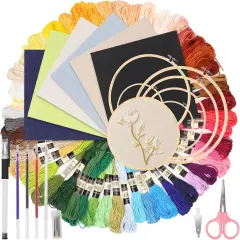 21Pcs 10 x 10 Inch Linen Needlework Fabric with Water-Soluble Pens Floss