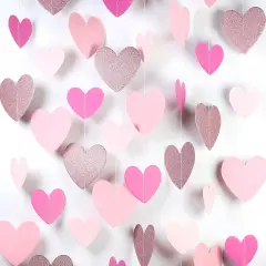 Pink-Rose Heart-Garland Streamer Party Decorations - 56Ft Valentine Happy Birthday Banner Decorations for Girls Women Backdrop Bridal Baby Shower Bachelorette Valentines Day Decor