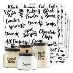 Talented Kitchen 135 Pantry Labels for Food Containers - Preprinted Black Cursive on Clear Backing Stickers for Organizing Kitchen Storage Canisters and Jars (Water Resistant)