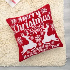 Merry Christmas Cheer Jacquard Woven Throw Pillow &ndash; 24" x 24", Holiday Decorative Cushion