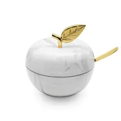White Marble Honey Dish Silver