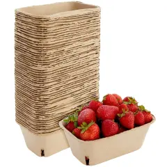 60 Pack Berry Baskets for Farmers' Market, Bulk Pulp Fiber Fruit Containers for Produce (1 Pint, 7.36 x 4.56 x 2.6 In) Brown