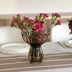 Funnel Amber Ribbed Glass Vase