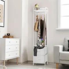 White Heavy Duty Garment Rack with 2 Fabric Drawers | 3-in-1 Freestanding Clothing Organizer | 80lb Capacity Steel Frame & X-Brace Stability