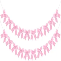 2Pcs Pink Ribbon Bow Banner Garland, Pink Bow Party Decortions for Girls Birthday Decorations, Baby Shower Decor, Bridal Shower Bachelorette Wedding Party Supplies