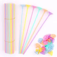 100 pcs 13inch Plastic Colorful Balloon Sticks Holders and Cups for Party, Wedding, Anniversary Decoration