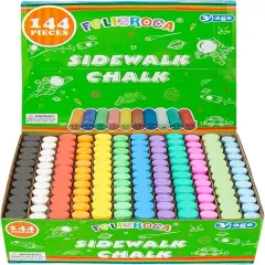 144PCS Washable Sidewalk Chalk Set in 12 Colors Non-Toxic Coloured Jumbo Chalk for Kids, Toddler Painting on Blackboard, Playground, Party