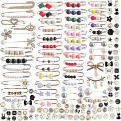 Charms for Socks 140pcs Brooches and Pins for Women Brooch Pins Button Pins Rhinestone Pearl Bling Gold Junk Sock Jewelry Charms Brooch Pins Bulk Decorative Safety Pins for Shoes Clothes Hats Pant