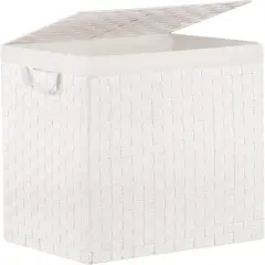 Laundry Hamper Basket with Lid by Fiona's magic, Foldable Handwoven 96L Large Clothes Hamper with Removable Liner Bags, Collapsible Tall Hamper for Bedroom