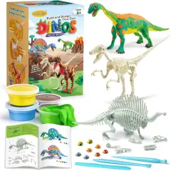 Air Dry Clay Dinosaur Craft Kit for Kids, Build and Design Your Own Dinosaurs with Modeling Clay, 3 Dinosaur Fossil Skeletons, Gifts for Boys and Girls Ages 6 & Up