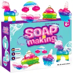 Unicorn Soap Making Kit - DIY Crafts for Kids Ages 6-12 Make Your Own Fun Soap with 20 Soap Bases, 6 Colors, 5 Molds & 3 Fragrances, Birthday Christmas Easter Gifts for Girls Ages 6 7 8 9 10 11 12+