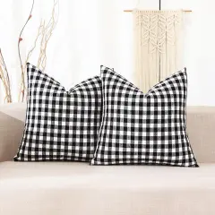 Black and White Buffalo Plaid Outdoor Pillow Covers 18x18 Set of 2, 18 x 18 Modern Farmhouse Decor Couch Pillows, Black White Winter Christmas Holiday Plaid Pillows (No Pillow Inserts)