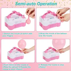 Electric Air Balloon Pump with Built-in Tying Tool, 110V 600W Pink and White Portable Dual Nozzle Inflator/Blower for Party Decoration-with Tying Tool on Handle