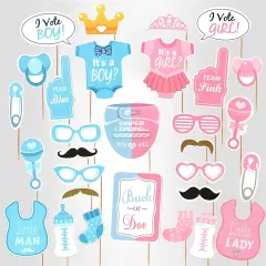 Baby Photo Booth Props Gender Reveal Party Boy or Girl Shower Birthday Party