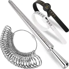 Ring Sizer Measuring Tool Kit, Ring Mandrel Measurer, 27 PCS Premium Steel Measuring Ring Tool, US Ring Size 0-13, 2 PCS Reusable Finger Size 1-17 USA Rings Size with Magnified Glass