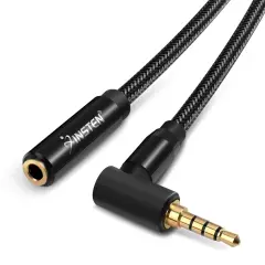 3.5mm Headphone Extension Cable, 90 Deg Male to Female, TRRS, 1.5 Feet Black