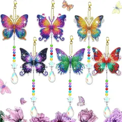 6 Pcs Butterfly Diamond Art Kits for Adults Beginner DIY Diamond Art Suncatchers Wind Chimes Small Diamond Painting Kits Arts and Crafts for Adults Gem Paint by Numbers Hanging Ornament