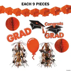 Graduation Party Decorating Kit - 9 Pc Orange