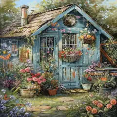 Flower Paint by Numbers Kit for Adults On Canvas,DIY Easy Adult Paint by Number Kits Garden House,Paint by Color Acrylic Paint Painting Butterfly Home Wall Decor 16x20inch (Without Frame)