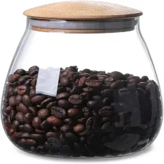 400 ML/13 FL OZ Clear Cute Glass Storage Canister Holder with Airtight Bamboo Lid, Round Modern Decorative Small Container Jar