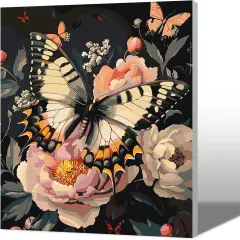 Flowers and Butterflies Framed Paint by Numbers Adult Kit, DIY Acrylic Painting Paint by Number On Canvas with Frame, Arts and Crafts for Home Wall Decor 12x16inch