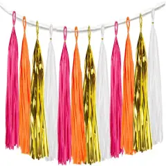 20PCS Hot Pink Orange DIY Tissue Tassel Banner Paper Party Garland Streamer for Graduation Summer Luau Flamingo Girl Baby Shower Pumpkin Birthday Party Wedding Nursery Classroom D&eacute;cor