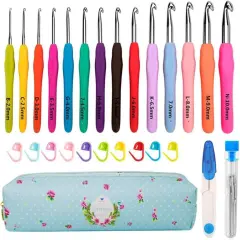 Crochet Hooks,14 Size Crochet Set 2mm(B)-10mm(N), Ergonomic Crochet Hooks with Case for Arthritic Hands,Long Crochet Needles