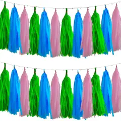 Green Blue Pink Tassel Garland Banner Paper Tassels for for Movie Girls Birthday Decorations,Pack of 15