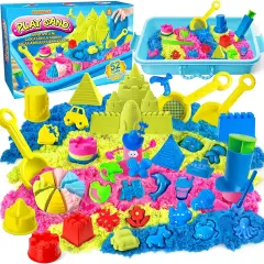Summer Sensory Bin - 52 PCS Play Sand Kit with 3lbs Magical Sand, Beach Toys Castle Molds Sand Molds, Sensory Toy Sandbox, Kids Gifts for Girls and Boys