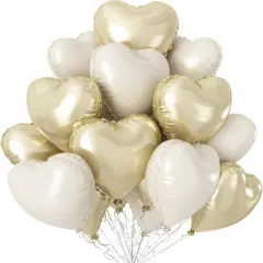 Champagne Gold Cream Heart Balloons,12Pcs 18 Inch Beige Foil Mylar Love Heart Shaped Balloons for Birthday Party Wedding Engagement Anniversary Graduation Baby Shower Valentines Day Decorations